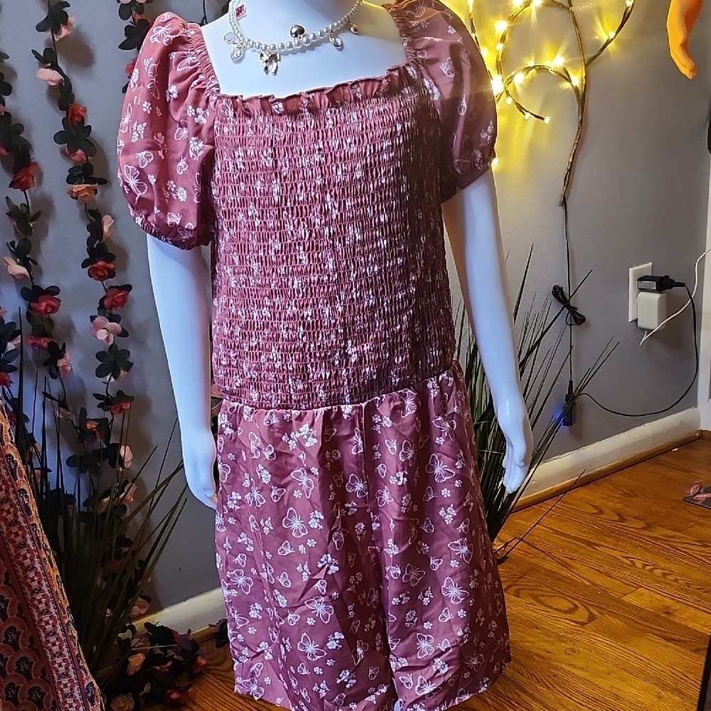 Butterfly Print Smocked Dress